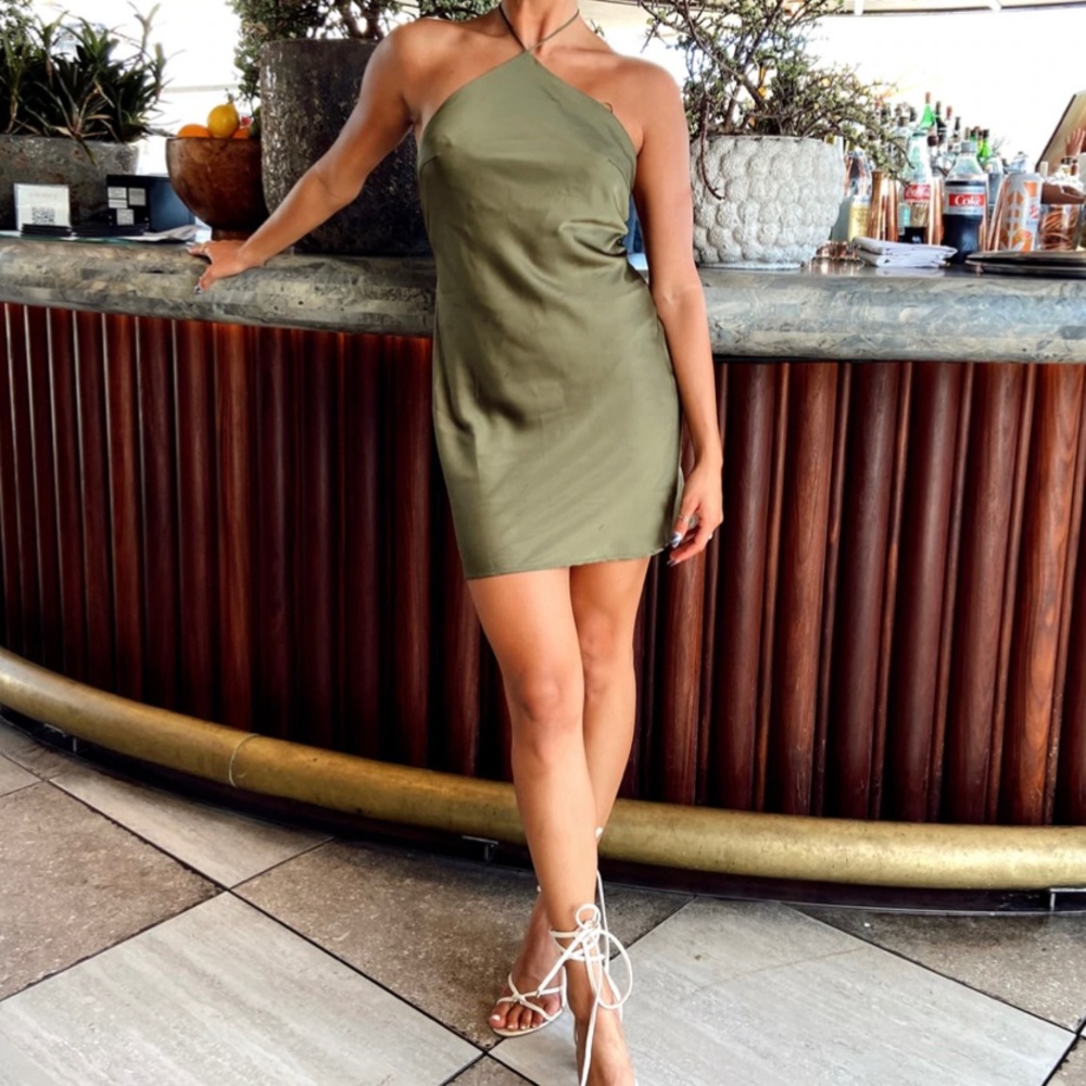 LEONA OLIVE HALTER MINI DRESS